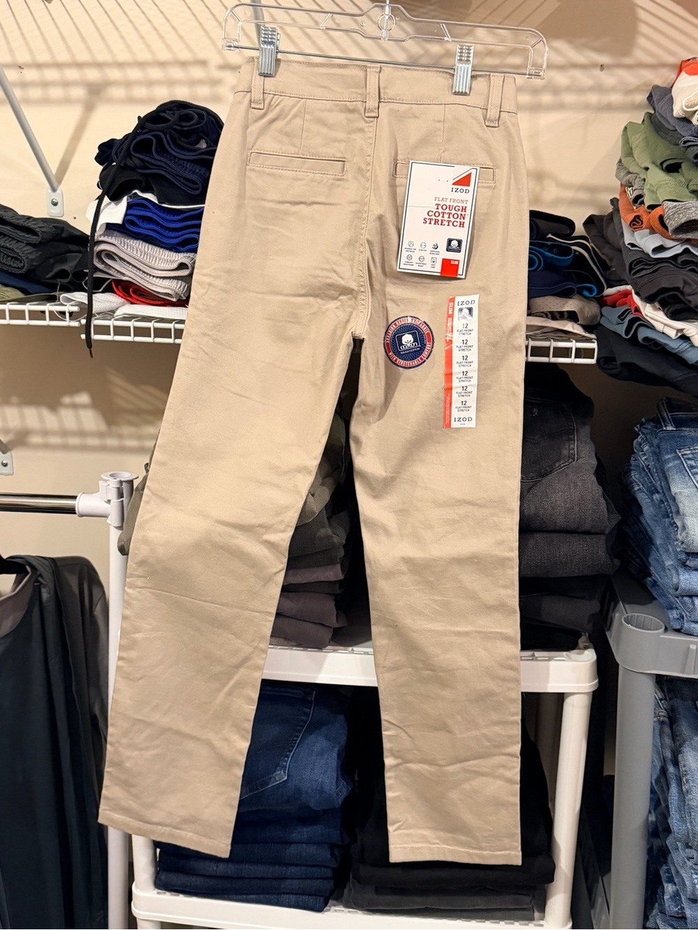 Izod Slim Flat-Front Stretch Pants in Beige